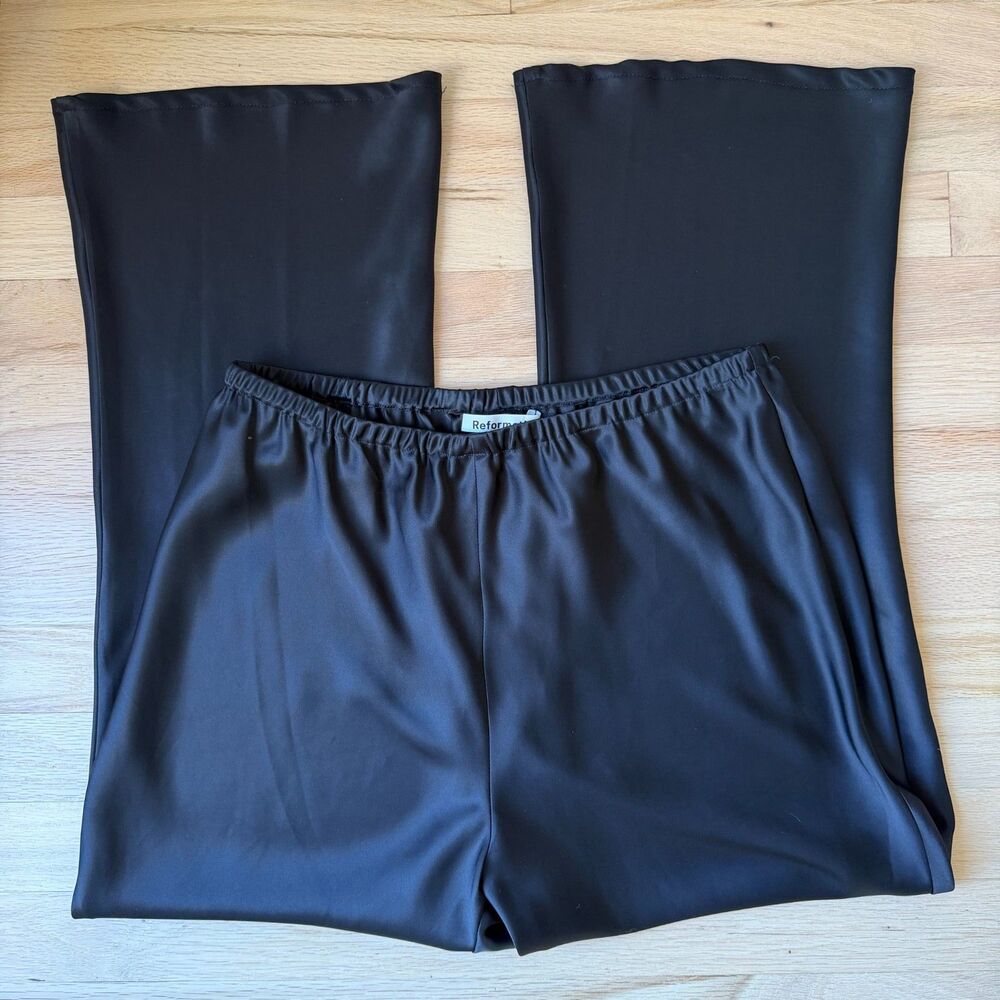 Reformation Black Low Rise Silk Pants - M